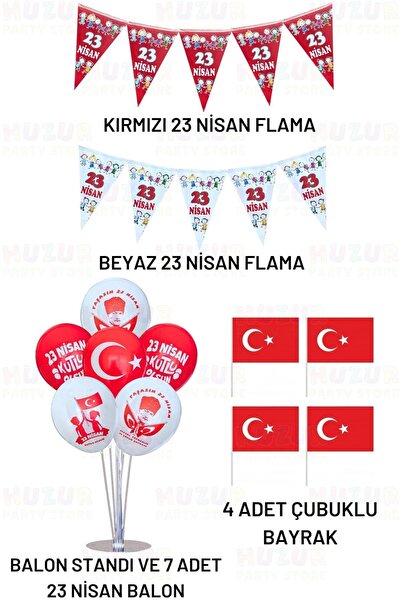 Huzur Party Store Milli Bayram Süsleme Paketi 23 Nisan Flama Balon Standı Çoc...