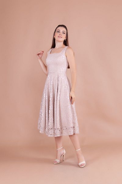 Bidoluelbise Γαλλική δαντέλα τετράγωνος γιακάς Midi μήκους αμάνικο χοντρό λουράκι βραδινό φόρεμα & φόρεμα πρόσκλησης & αποφοίτησης