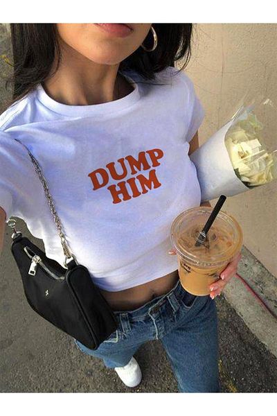 Touz zolid φορέστε Dump Him Printed White Crop