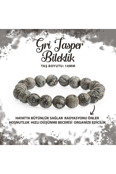 Deniz Doğal Taş Certified Grey Jasper 10mm Natural Stone Bracelet