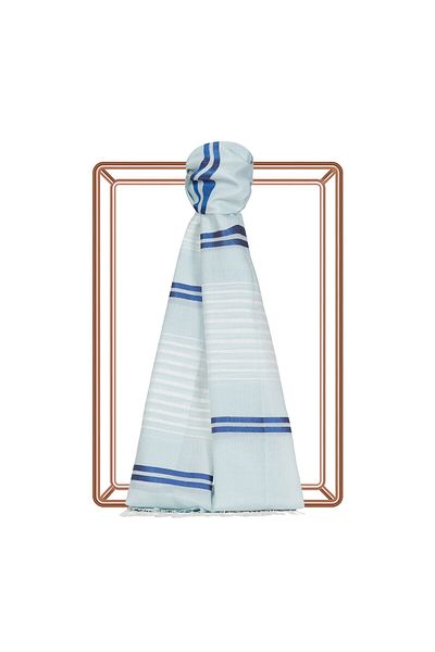 ipekevi Şal de mătase din bumbac cu model în dungi Baby Blue Perspective
