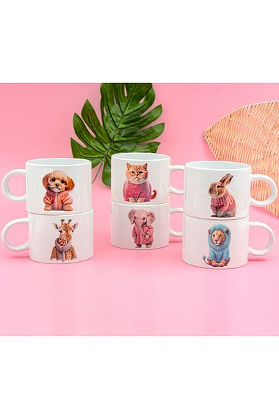 Global Printing Special Design Handmade Jungle Cup Mug Set for 6 Persons 150 ml