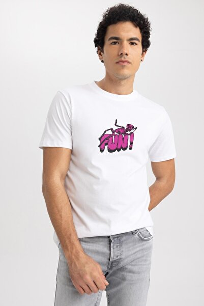 DeFacto Slim Fit Crew Neck Printed 100% Cotton T-Shirt