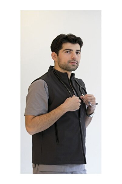 almesta Softshell Su Geçirmez Polarlı Erkek Yelek - Füme Gri