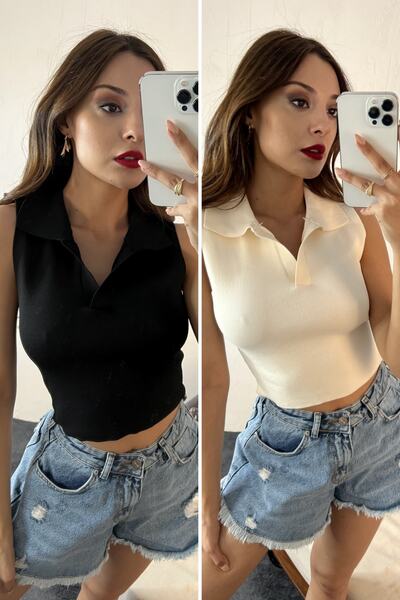 Lucax 2 Renk Crop-crop- Siyah Beyaz Crop-kadın Atlet-bluz