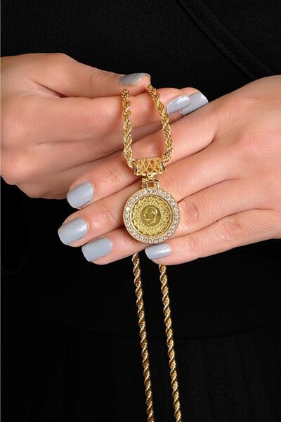 aytekgold 22 Ayar Çeyrek Altınlı Halat Kolye