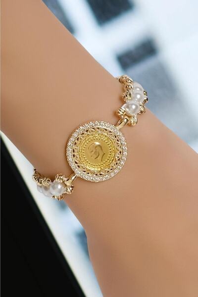 aytekgold 22 Ayar Çeyrek Altınlı Incili Bileklik