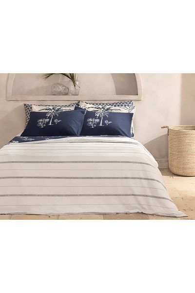 English Home Σετ Παπλωματοθήκη Διπλό Βαμβακερό Navy Blue Wild Palms - 200x220 cm