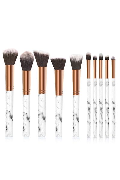 MUJGAN 10-Piece Makeup Brush Set White Handle - Black Tip