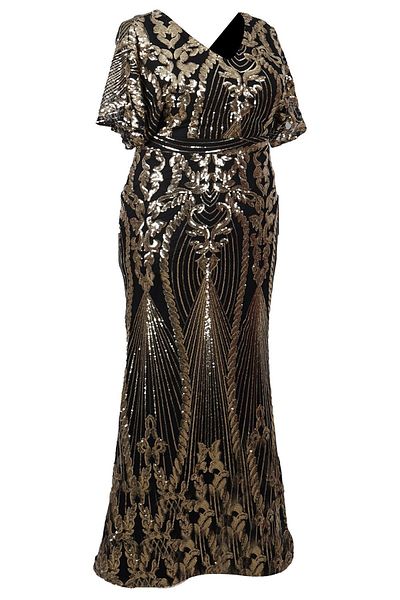 SpringStore Rochie de seara marime plus - culoare aurie, paiete paiete