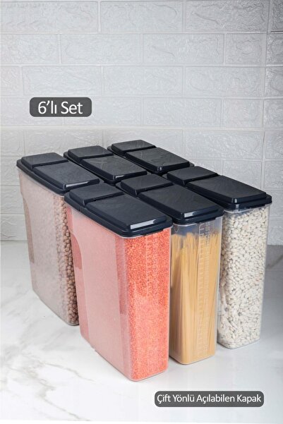 HOMENIVA 6’lı Set 6 Lt Şeffaf Çift Kapaklı Ölçülü Erzak Saklama Kabı (6x6000ml)