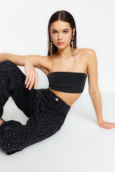 Trendyol Collection Csillogó antracit kötött mellszobor - TPRSS23BS00124