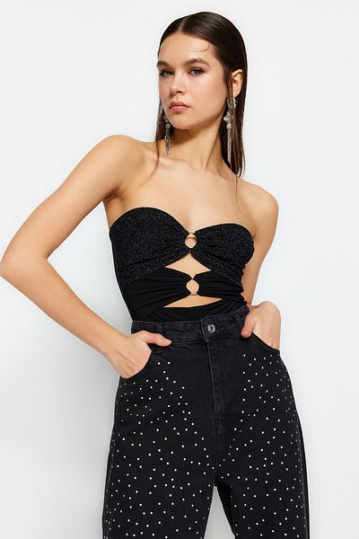 Trendyol Collection Body tricotat negru cu accesorii cu sclipici - TPRSS23BD00052