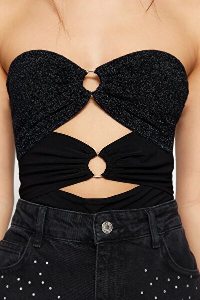 Trendyol Collection Body tricotat negru cu accesorii cu sclipici - TPRSS23BD00052