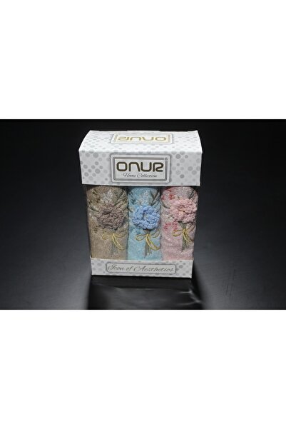 Onur Tomurcuk 30x50 Bamboo El Işi Ağır Nakışlı 3'lü Kutulu Mutfak Havlusu