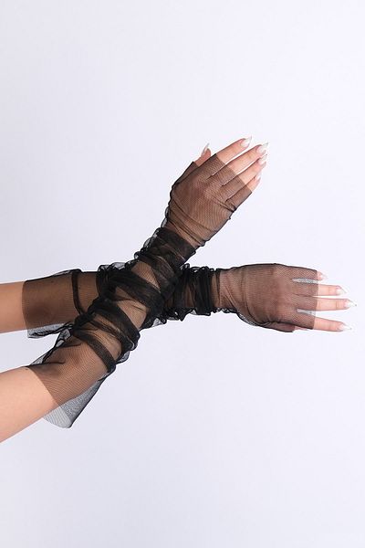 Hayalperest boncuk قفازات الزفاف الطويلة نصف اليد السوداء