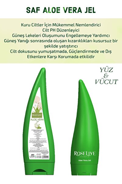 Roselive Aoe Vera Jel Günlük Yüz Ve Vücut Bakım Jeli - Doğal Nemlendirici / Aydınlatıcı 175 Ml