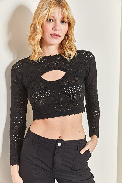 Bianco Lucci Tief ausgeschnittene, durchbrochene Strickbluse für Damen