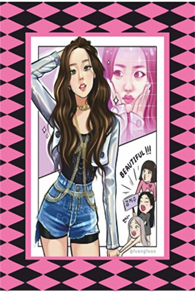 Hayat Poster ملصق خشبي قديم بمظهر إطار أسود ووردي من K-pop-32