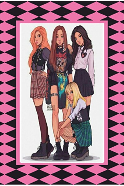 Hayat Poster ملصق خشبي قديم بمظهر إطار أسود ووردي من K-pop-23