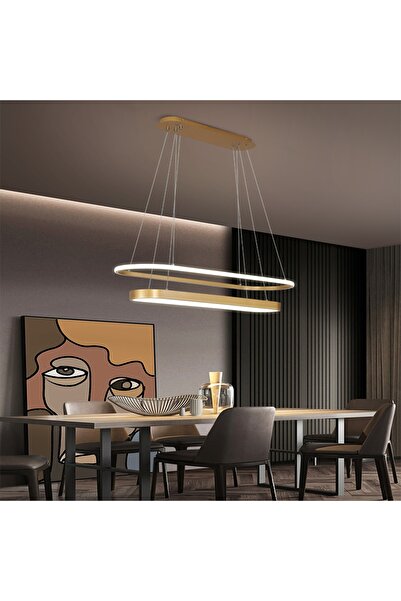 CATLUZ Gold Oval Içi Oval 90-120cm Led Lamba,sarkıt Avize,modern Aydınlatma,dekoratif Işık 3 Işık Rengi