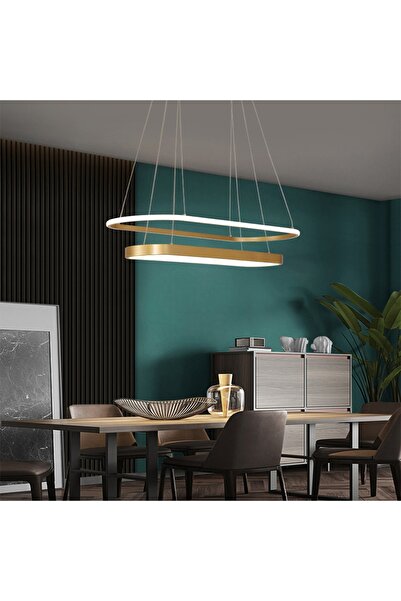 CATLUZ Gold Oval Içi Oval 90-120cm Led Lamba,sarkıt Avize,modern Aydınlatma,dekoratif Işık 3 Işık Rengi