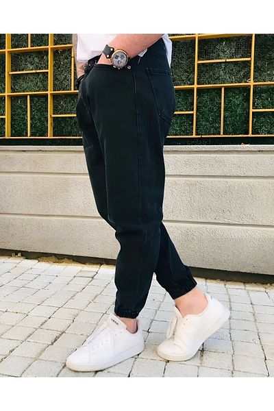 Oliggopol Ανδρικό τζιν παντελόνι Jogger με μαύρο ελαστικό πόδι