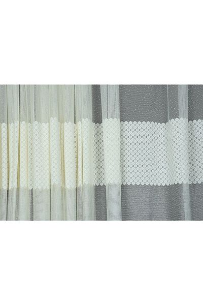 AKÇA TEKSTİL Checkered Belly Model Cream Color Single Wing Ready Planted Pleated Background Curtain 300*260 Cm