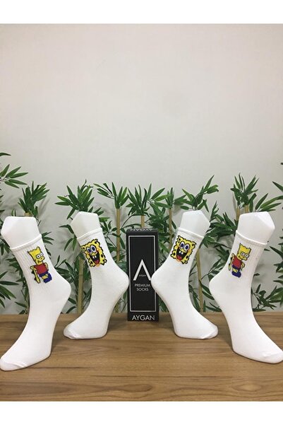 AyganStore Bart Simpsons & Sunger Bob Desenli Renkli 2 Çift Spor Çorap