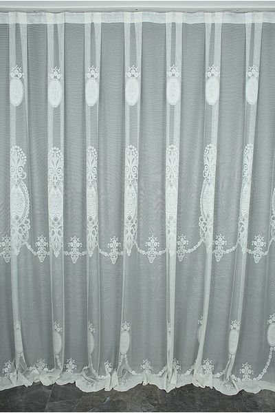 AKÇA TEKSTİL Embroidery 1 Model Cream Cream Color Single Wing Ready Planted Pleated Background Curtain 300*260 Cm
