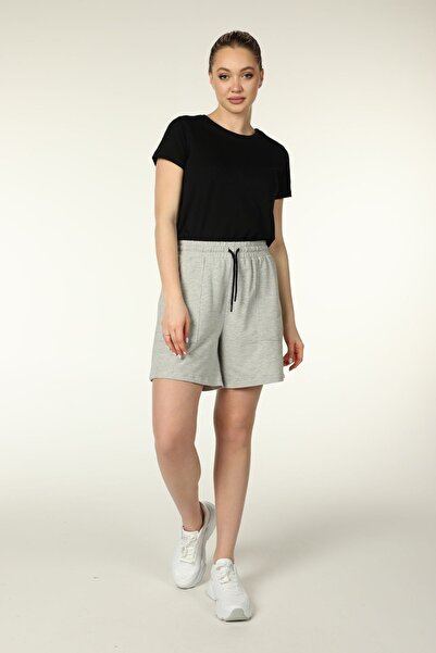 defys Kadın Beli Lastikli Cepli Etiket Detaylı Regular Fit Şort GRİ MELANJ