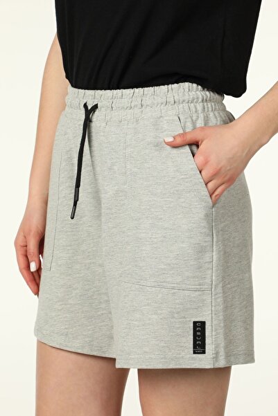 defys Kadın Beli Lastikli Cepli Etiket Detaylı Regular Fit Şort GRİ MELANJ