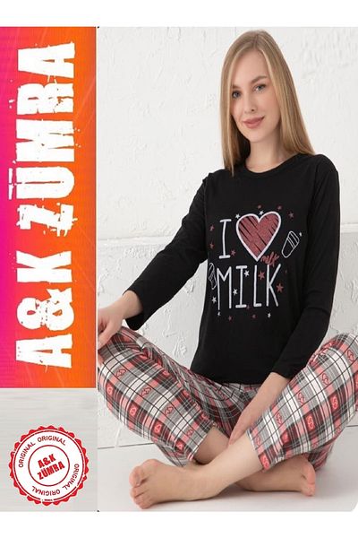 A&K ZÜMRA Set pijama de vară din bumbac pieptănat pentru femei, negru