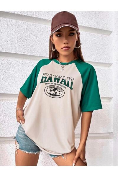 AFROGİYİM Women's Hawaiian Printed Pieced Oversize T-shirt