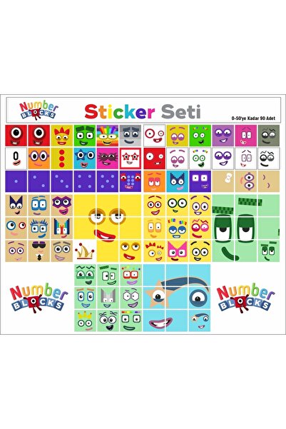 Printhome Number Blocks Matematik Eğitici Birim Küp Snapcubes /0-50 Mega Paket Sticker 90 Pcs