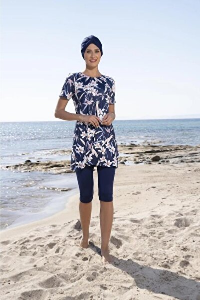 Estiva 23814 Navy Blue Short Sleeve Semi Covered Swimsuit