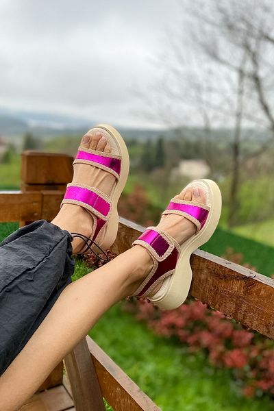 SHOEBELLAS Γυναικεία σανδάλια Delka Fuchsia Velcro