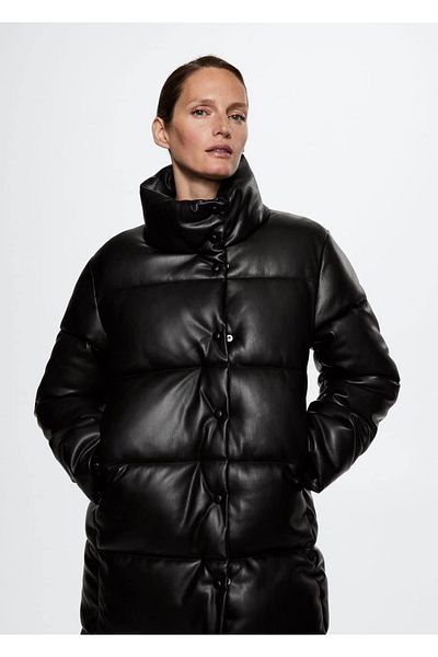 MANGO Woman Leather Look Quilted Anorak
