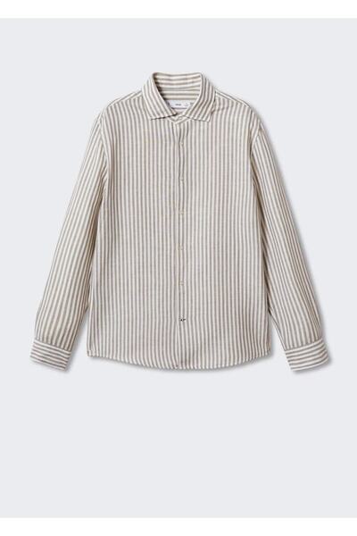 MANGO Man Gestreiftes Slim Fit-Hemd aus Leinen
