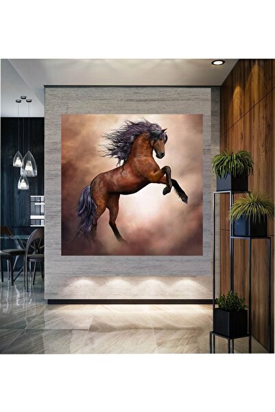 HDART Modern Soyut Yağlı Boya Görünümlü Şaha Kalkmış Şahlanmış At Kanvas Tabl...