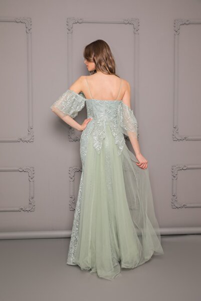BY SİMAY Off Shoulder Sweep Train Evening Dress
