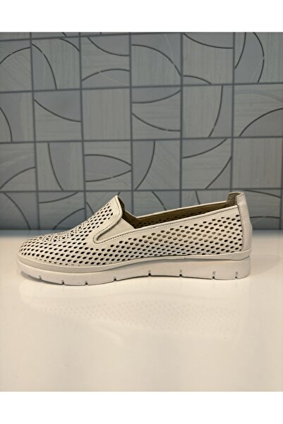 Anıl Ayakkabı Castle Black 7023 Жіночі білі перфоровані ортопедичні легкі повсякденні туфлі з натуральної шкіри