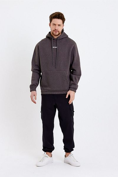 JAHR MARC Dark Gray Embroidered Oversize Men's Sweatshirt