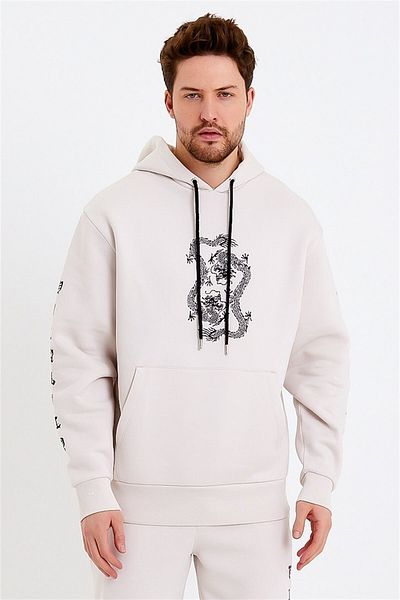 JAHR MARC Ανδρικό φούτερ με στάμπα Dragon Cream Oversize