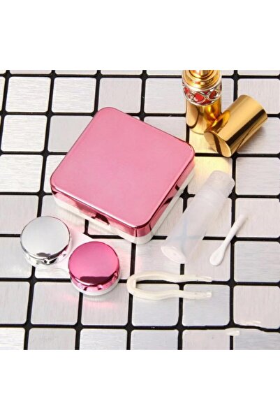 Singularis Pembe Aynalı Seyahat Lens Kutusu - Solüsyon Kabı, Cımbız, Vantuz A...