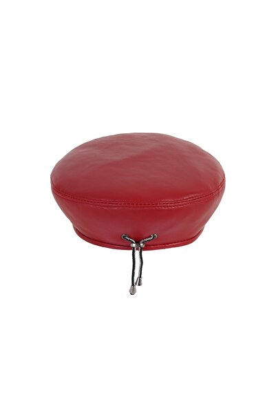 Mumcu's Leather Deri Fransız Ressam Beresi Şapkası Siyah Kahve Kırmızı