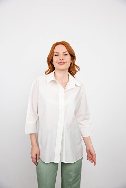 Sue Store Λευκό λινό πουκάμισο με ραμμένη πλάτη και χρυσά κουμπιά