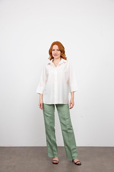 Sue Store Λευκό λινό πουκάμισο με ραμμένη πλάτη και χρυσά κουμπιά