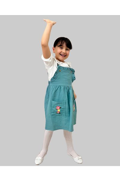 Esterella Girl's Dress/Floral Embroidered/shirted Salopet Dress/Muslin Dress