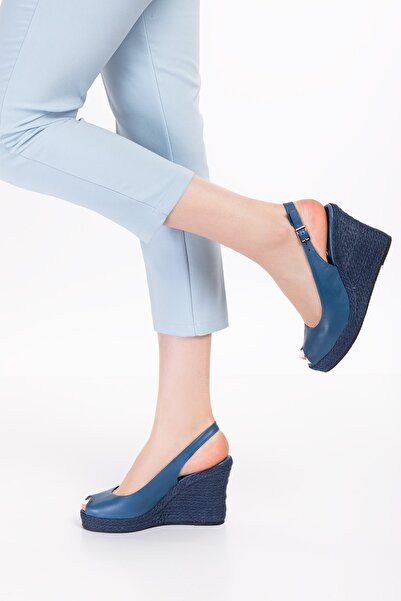 Elile Shoes Hakiki Deri Topuklu Hasır Taban Kadın Sandalet 34-35-41-42 Numara